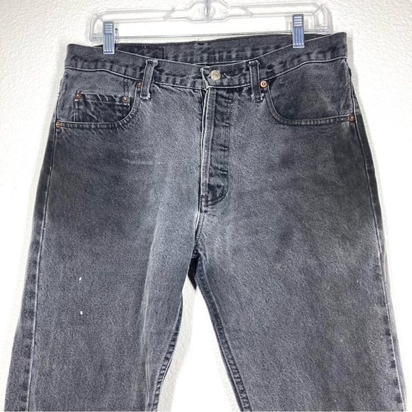 Levi's 501 Washed Baggy Black Distressed Cutt Of Hem 32 High Rise Button Fly - Picture 5 of 16